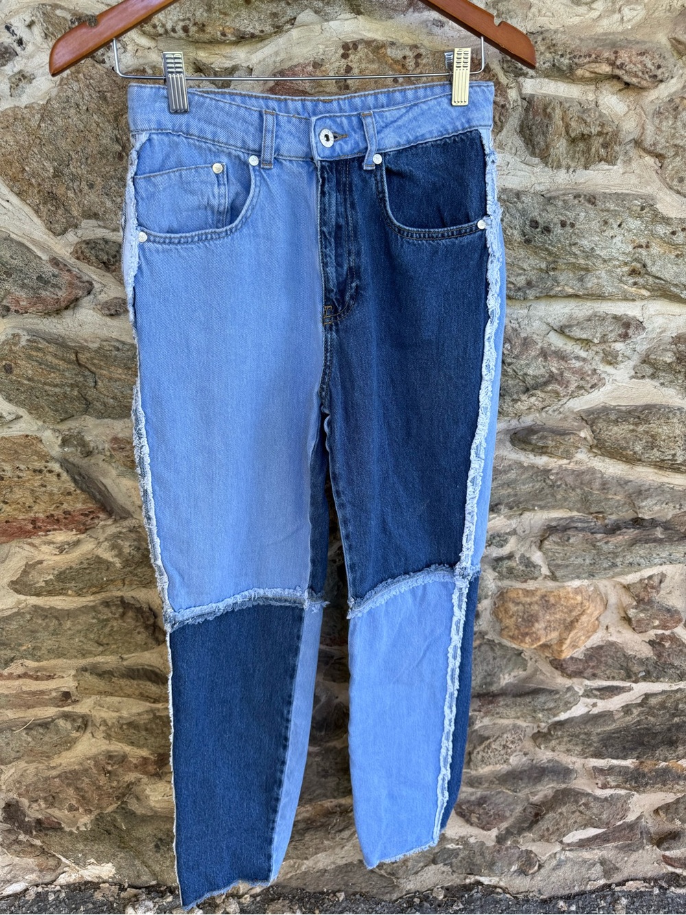 Ragged Patchwork Denim Jeans Womens 28